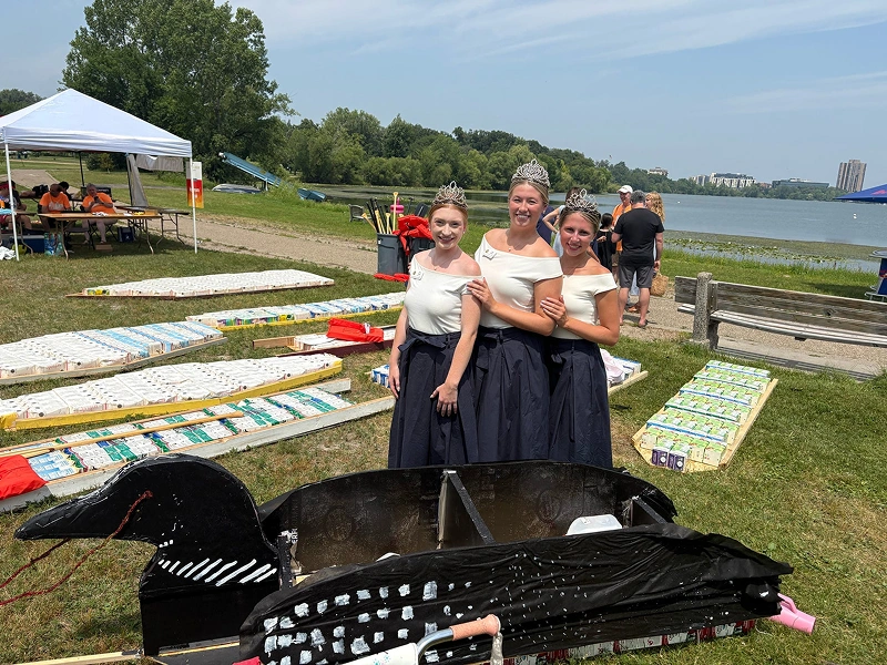 Families participating in outdoor community event